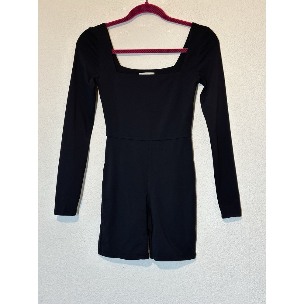 Aritzia Babaton Contour Square Neck Long Sleeve Romper Womens Small Black - Picture 1 of 11
